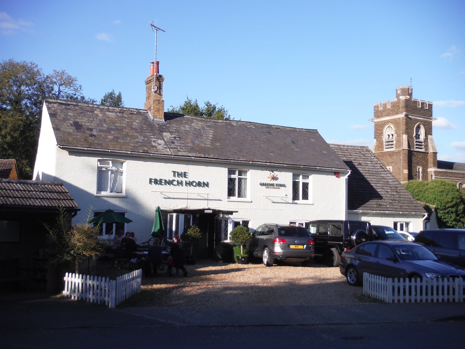 pretty village pub and church spire